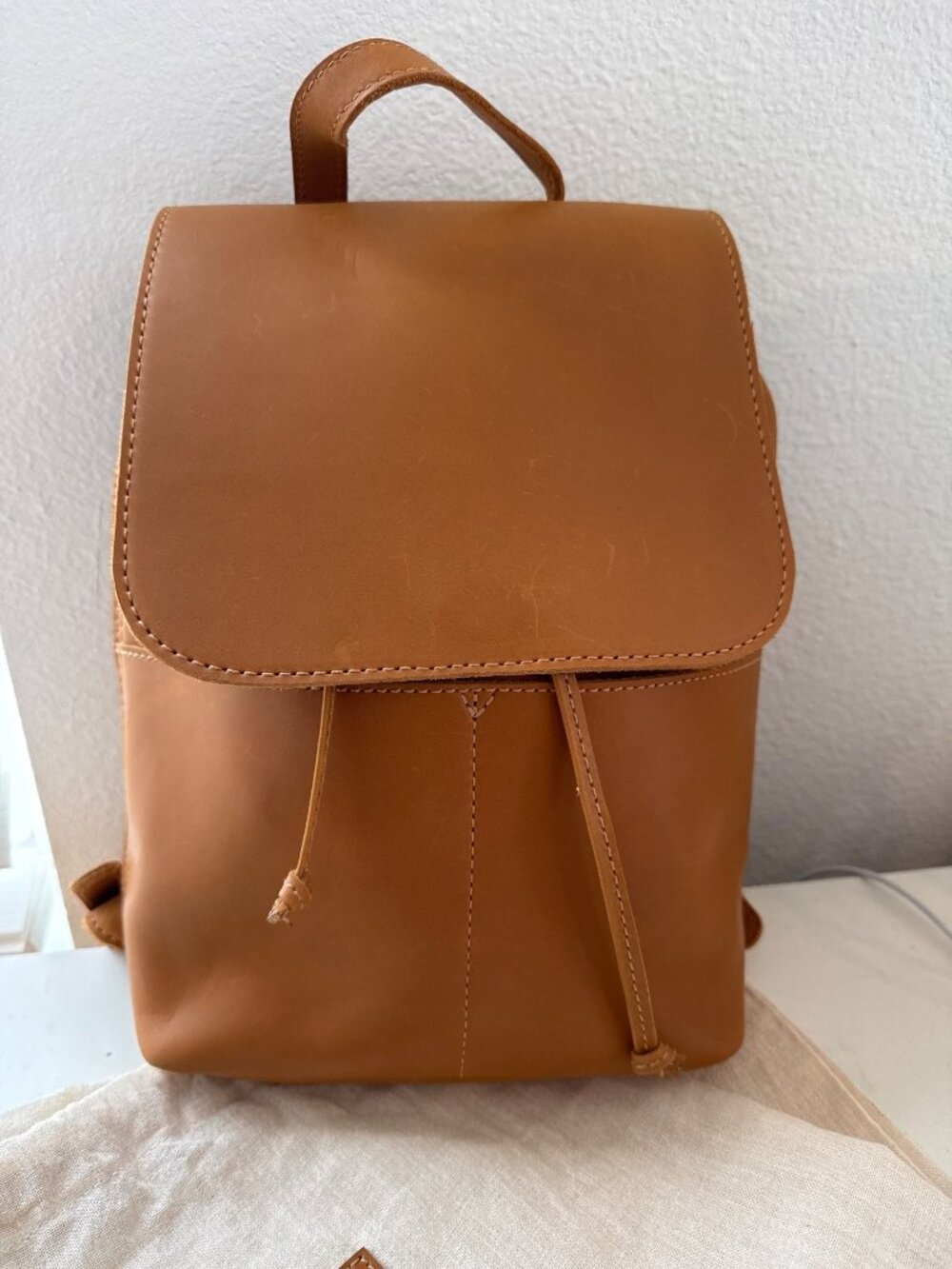 Abby Drawstring Backpack Parker Clay Rust Brown Leather Adjustable Straps Made I